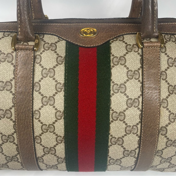 🔴SOLD🔴Gucci Boston Brown color Green & Red Web GG monogram Bag - Picture 3 of 16